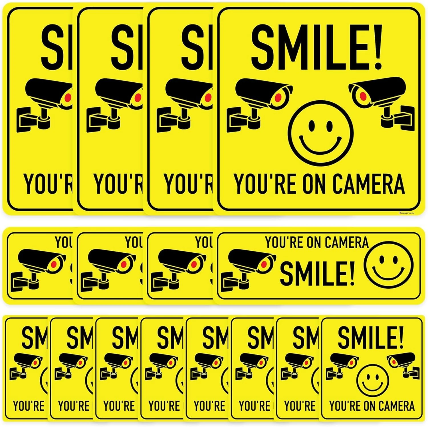 RDLCAR Smile You Are on Camera Sign CCTV In Operation Sign High Tack Self Adhesive Vinyl Indoor and Outdoor CCTV Signs PVC Material Sizes 15x15cm Large 15x5.5cm Medium 7.5x7.5cm Small