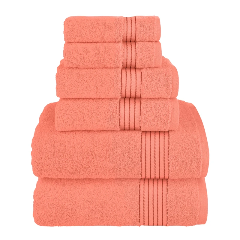 Elegant Comfort Premium Cotton 6-Piece Towel Set, Includes 2 Washcloths, 2 Hand Towels and 2 Bath Towels, 100% Turkish Cotton - Highly Absorbent and Super Soft Towels for Bathroom, Coral