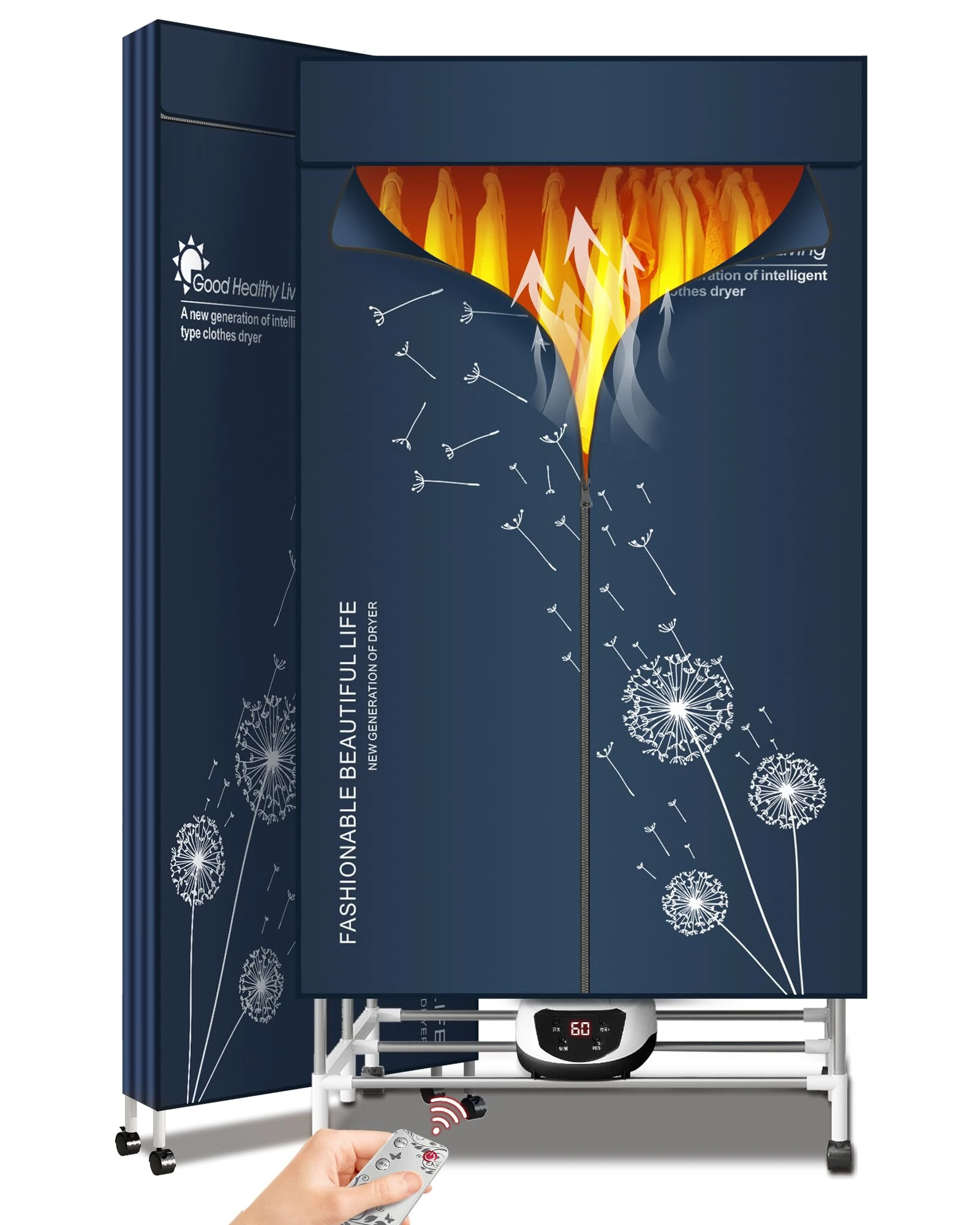 Electric Clothes Dryer, 1500W-16KG Capacity Heated Clothes Airer with Remote Control,1.5 Meter Foldable Clothes Dryer Rack, Clothes Airer with Cover for Indoor, Apartment