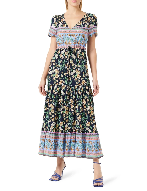 usha FESTIVAL Women's Summer Dress, Marine Multicoloured, S