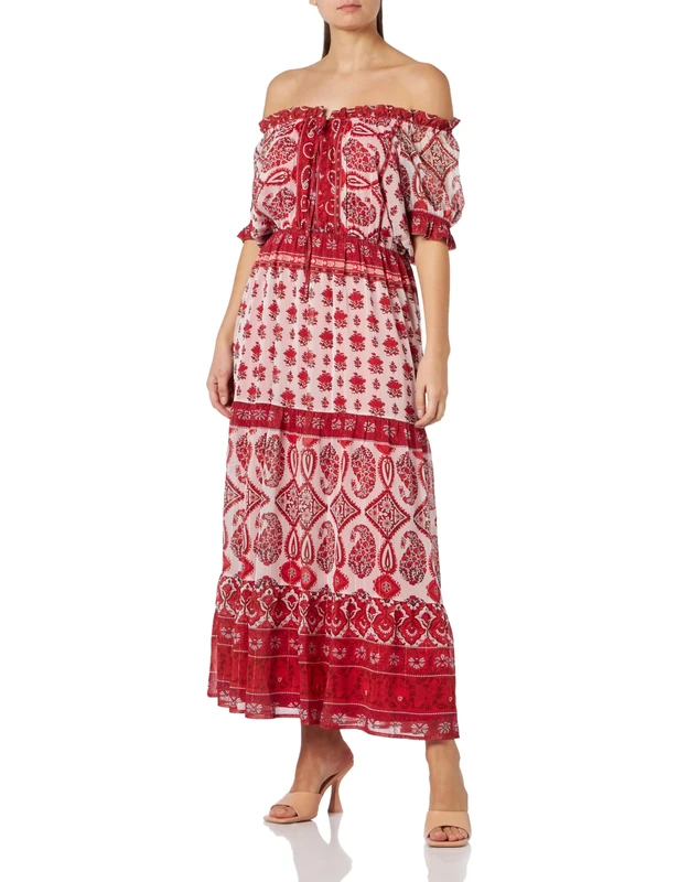 usha FESTIVAL Women's Maxikleid mit Allover-Print Dress, Rot Mehrfarbig, S