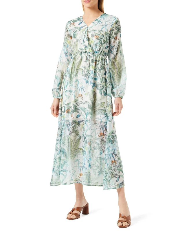 IZIA Women's Maxi Long Sleeve Dress, Jungle Print, S