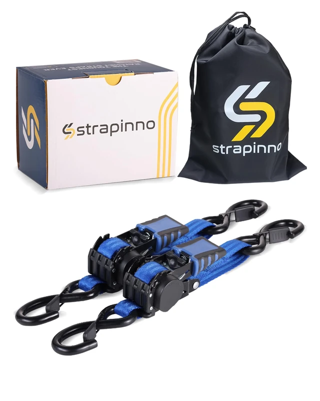 Strapinno Retractable Ratchet Straps - 1 in x 2.5 ft Heavy Duty Boat Transom Tie Down, 2PCS, 2400lbs Breaking Strength, S Hooks with Safety Clip, for Boat, Jetski, Seadoo, Waverunner, and PWCs