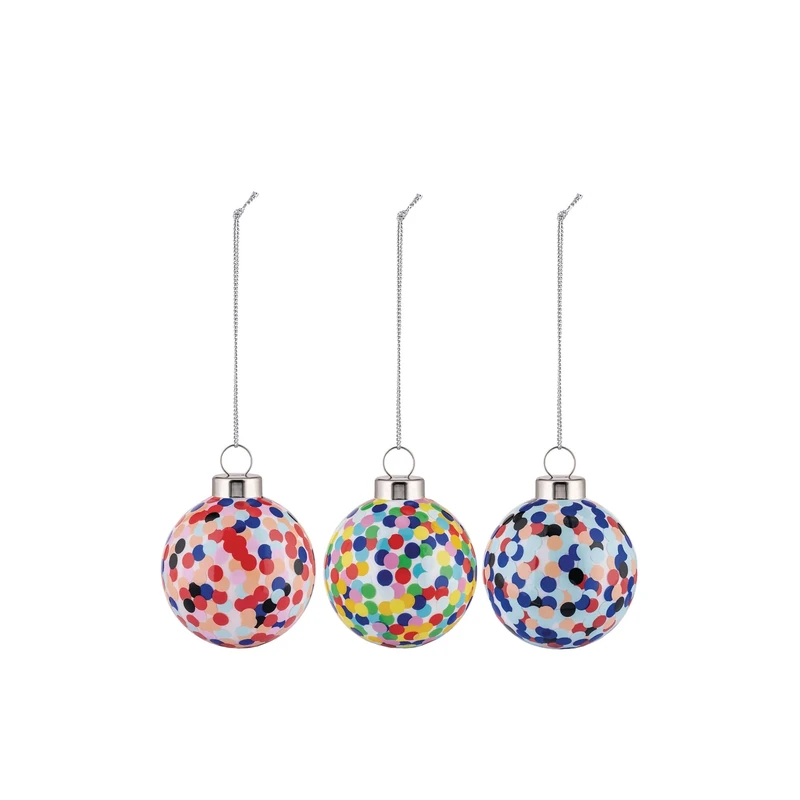 Alessi 'Proust' 3-Piece Hand-decorated Blown Glass Christmas Baubles Set