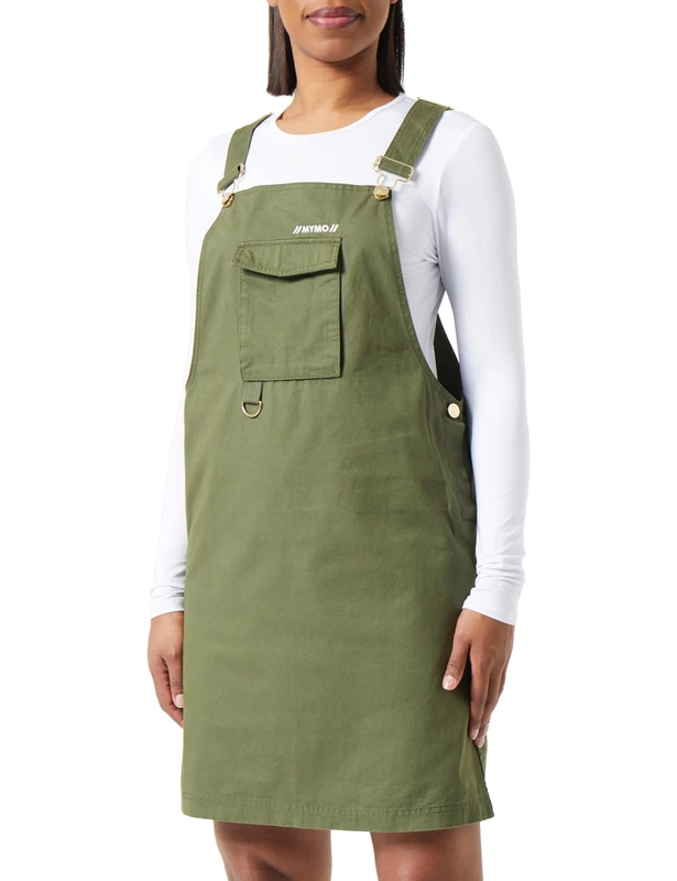 myMo Women's bib Dress, Green (Military Green), S