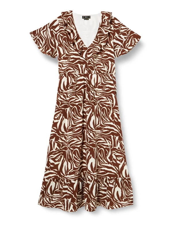 faina Women's Kleid-Zebraprint Dress, Braun Weiss, XL