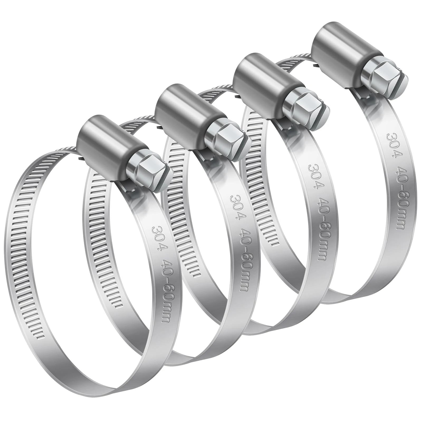 Bolatus Adjustable Hose Clamps, 4 Pcs 304 Stainless Steel Worm Drive Clips for Securing Gas Pipe and Fuel Line Connections