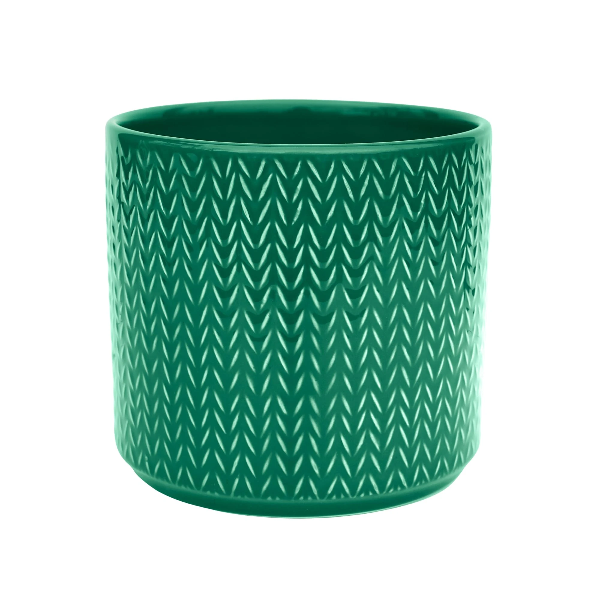 Ivyline Planter in Emerald Ceramic with Chevron Print - Tall Design and Slim Silhouette - Waterproof Indoor Round Flower Pot - H17 x D19 cm