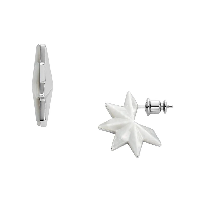 Skagen Women's Stainless Steel and Mother of Pearl Danish Star Hoop Earrings, SKJ1777040