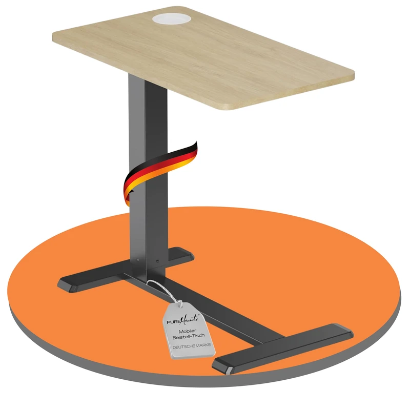 PureMounts Mobile Side Table Height Adjustable, Height Adjustment 64.0 cm to 99.9 cm, Maximum Load 7 kg, Lockable Wheels, Integrated Drink Holder, Black - Image 1