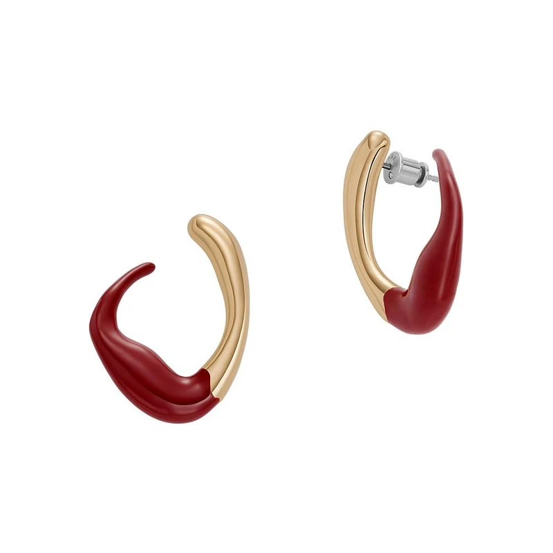 Skagen Women's Liquid Metal Gold-Tone Stainless Steel Drop Earrings Dipped in Cranberry Enamel, SKJ1766710