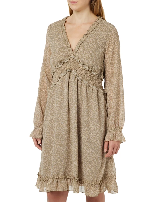 DreiMaster Vintage Women's Kleid langarm dress, Beige Braun, XL