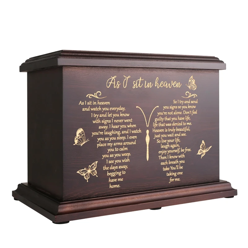 DGDCDV Cremation Memorial Urn for Human Ashes - Wooden Box for Adult Male Female - Large Burial Casket for Men Women Child - Holds Up to 270 LBS