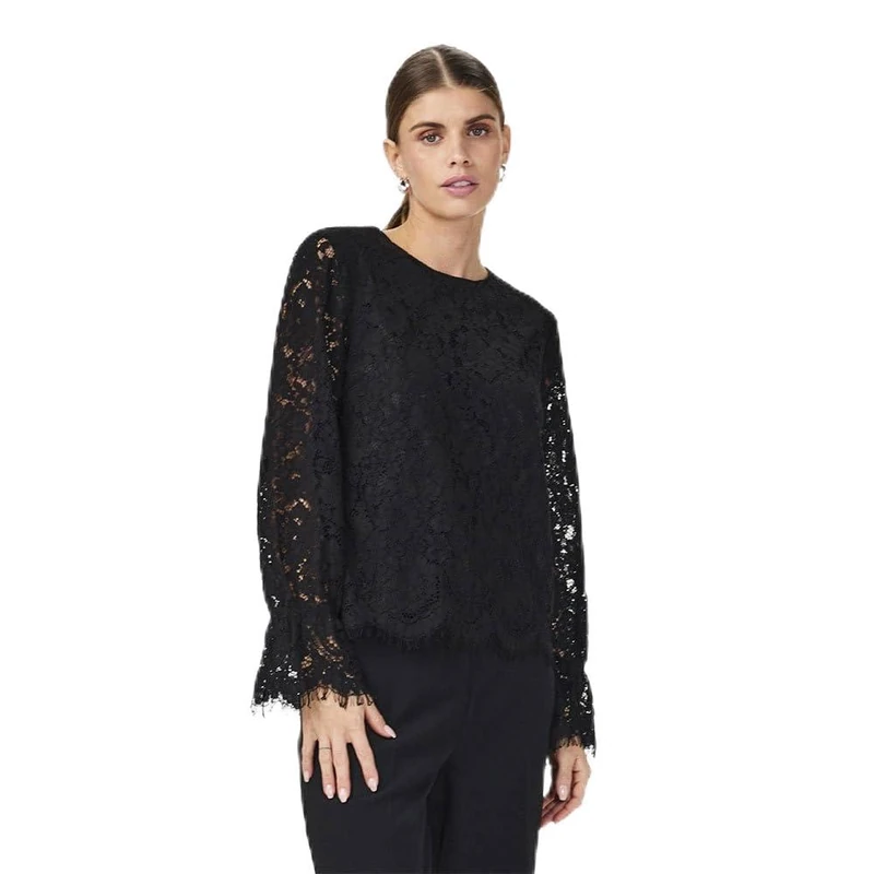 YAS Women's Yasperla LS Lace Top S. Noos Blouse, Black, S