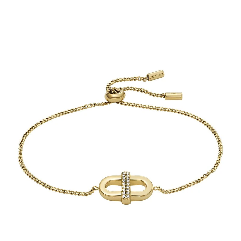 Fossil Women's Heritage D-Link Glitz Gold-Tone Stainless Steel Chain Bracelet, JF04584710