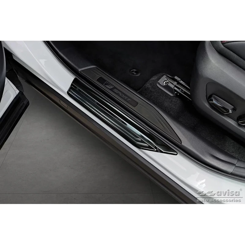 Avisa Black Stainless Steel Door sill protectors compatible with Lexus NX II 2021- 'Lines' - 4-pieces