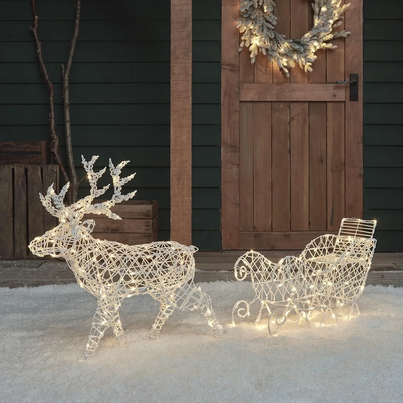 Lights4fun Outdoor Reindeer & Sleigh - 200 Dual Colour LEDs, 6hr Timer