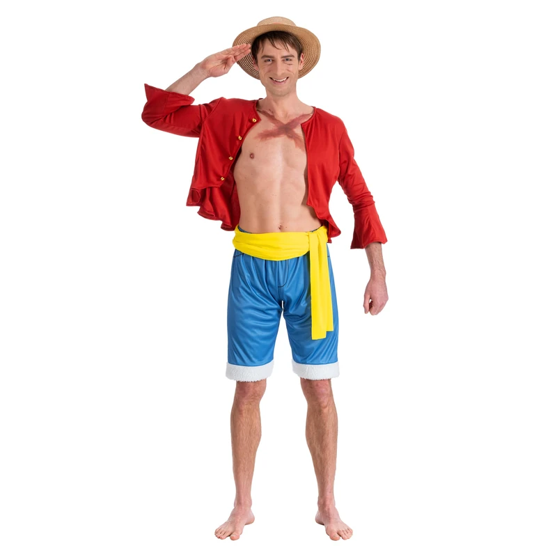 Chaks - Luffy Men's Costume Official One Piece Outfit 4 Piece Anime Set Monkey D. Luffy Cosplay Carnival