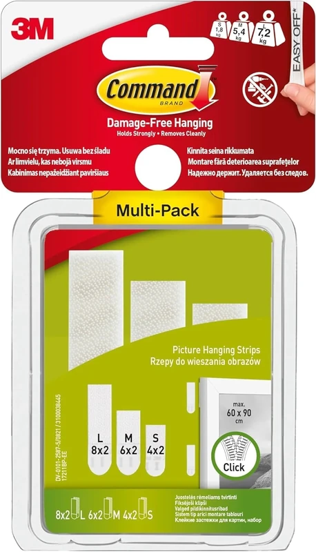 Command Picture Hanging Strips, Value Pack - 8 Sets L, 6 Sets M + 4 Sets S of Adhesive Strips - for Hanging Damage Free Framed Photos and Artwork, White