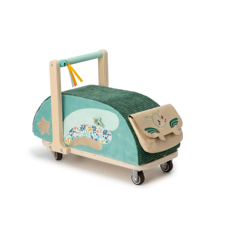 LILLIPUTIENS - Wooden and Fabric Ride-On Joe the Dragon - Stimulates imagination and balance in toddlers - With multidirectional wheels and removable pouch - From 18 months - 83467