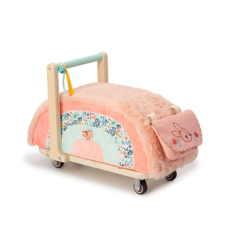LILLIPUTIENS - Stella the Fawn Wooden and Fabric Ride-On Toy - Stimulates Imagination and Balance in Toddlers - With Multi-Directional Wheels and Removable Pouch - From 12 Months - 83466