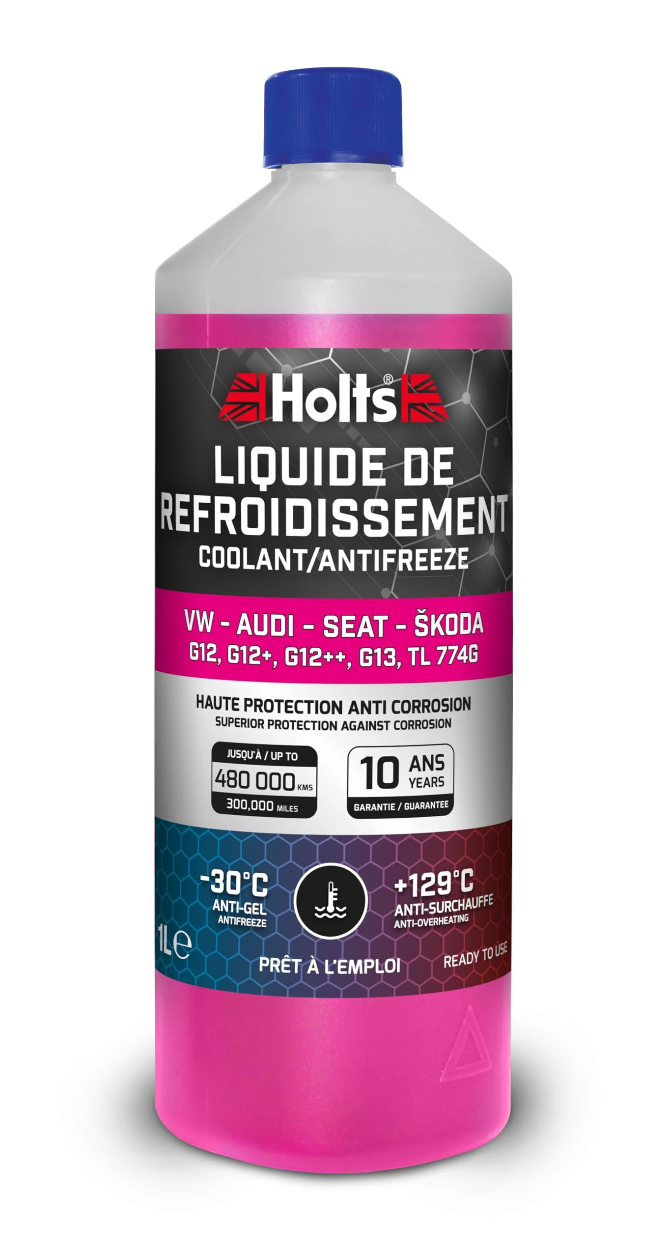 Holts HAFR0005B Antifreeze Coolant for Car VW-Audi-Seat-Skoda G12, G12+, G12++, G13, G12 EVO 10-year 300k mile long life protection to -30°C, Pink, 1 Litre