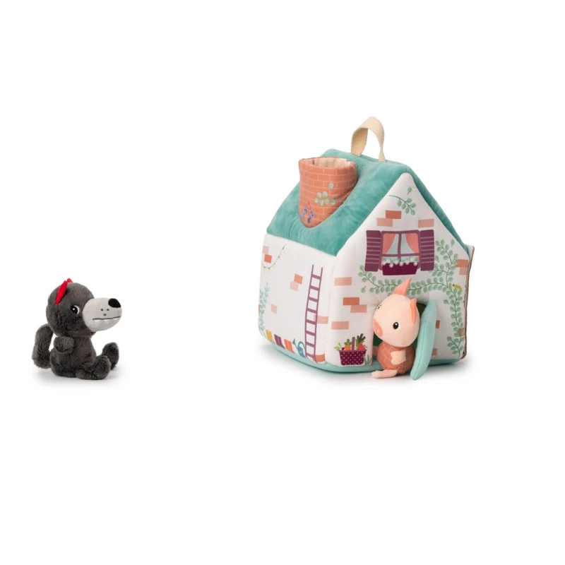 LILLIPUTIENS - The Wolf and the Three Little Pigs House - Fabric Toy Inspired by the Famous Story with Characters and Houses - Stimulates Fine Motor Skills and Imagination - From 18 Months - 83490