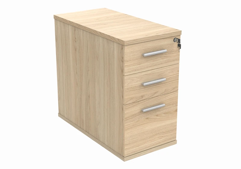 Office Hippo Essentials Heavy Duty Storage Pedestal Unit, File Cabinet Featuring 3 Lockable Drawers, Suitable For Commercial Office, Home And Classroom, Canadian Oak, 80D x 40.4W x 73Hcm.