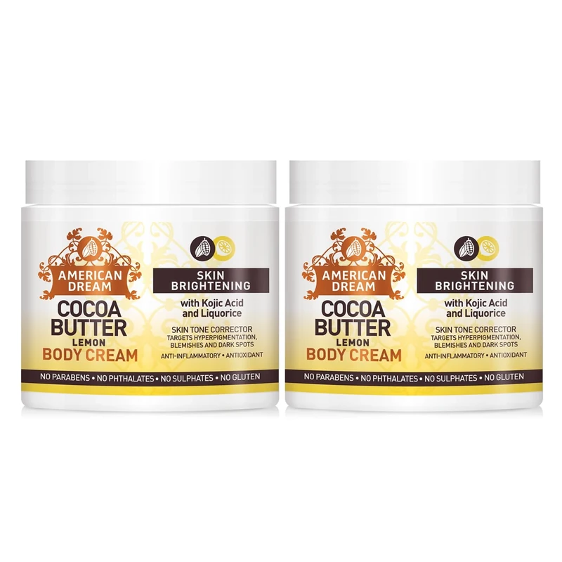 American Dream Cocoa Butter Body Cream for Skin Brightening with Lemon Oil, Kojic Acid & Liquorice 453g - 2 jar pack 906g in total