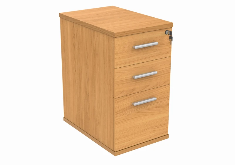 Office Hippo Essentials Heavy Duty Storage Pedestal Unit, File Cabinet Featuring 3 Lockable Drawers, Suitable For Commercial Office, Home And Classroom, Norwegian Beech, 60D x 40.4W x 73Hcm