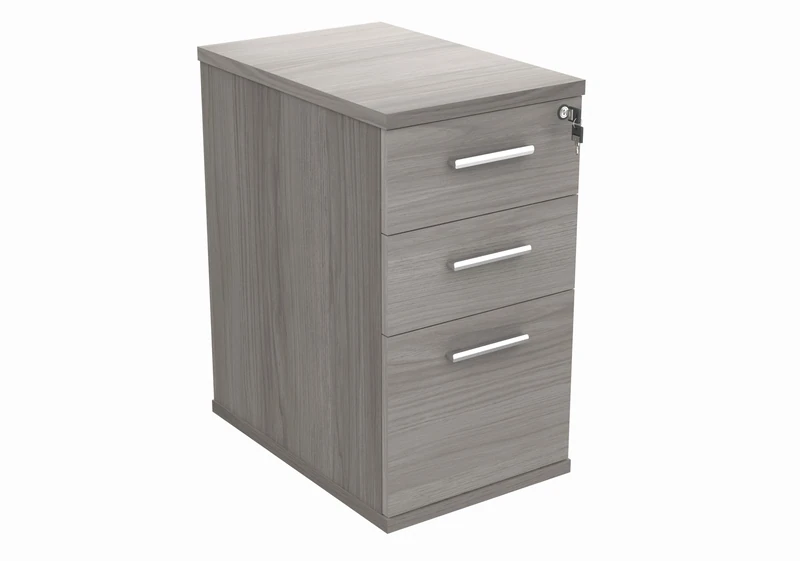Office Hippo Essentials Heavy Duty Storage Pedestal Unit, File Cabinet Featuring 3 Lockable Drawers, Suitable For Commercial Office, Home And Classroom, Alaskan Grey Oak, 60D x 40.4W x 73Hcm