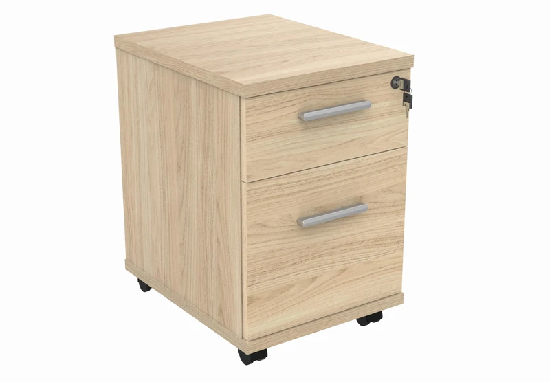 Office Hippo Essentials Heavy Duty 2 Drawer (1 for Filing) Mobile Pedestal A4 and Foolscap File Cabinet, Office Cabinet, Lockable Office Storage, 5 Year Wty, Canadian Oak, 40.4 x 50 x 59.5 cm