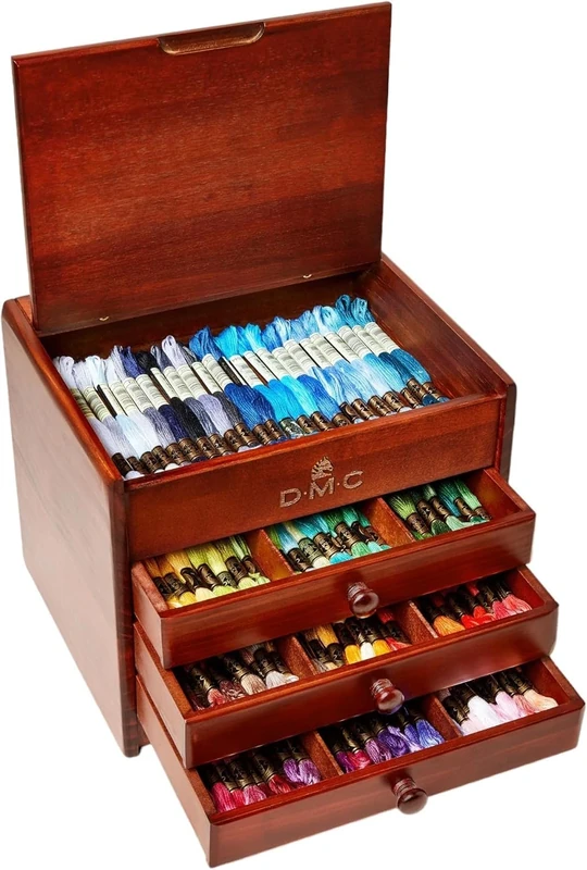 DMC Wooden Collectors Storage Box Includes 120 Threads