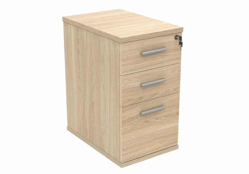Office Hippo Essentials Heavy Duty Storage Pedestal Unit, File Cabinet Featuring 3 Lockable Drawers, Suitable For Commercial Office, Home And Classroom, Canadian Oak, 60D x 40.4W x 73Hcm