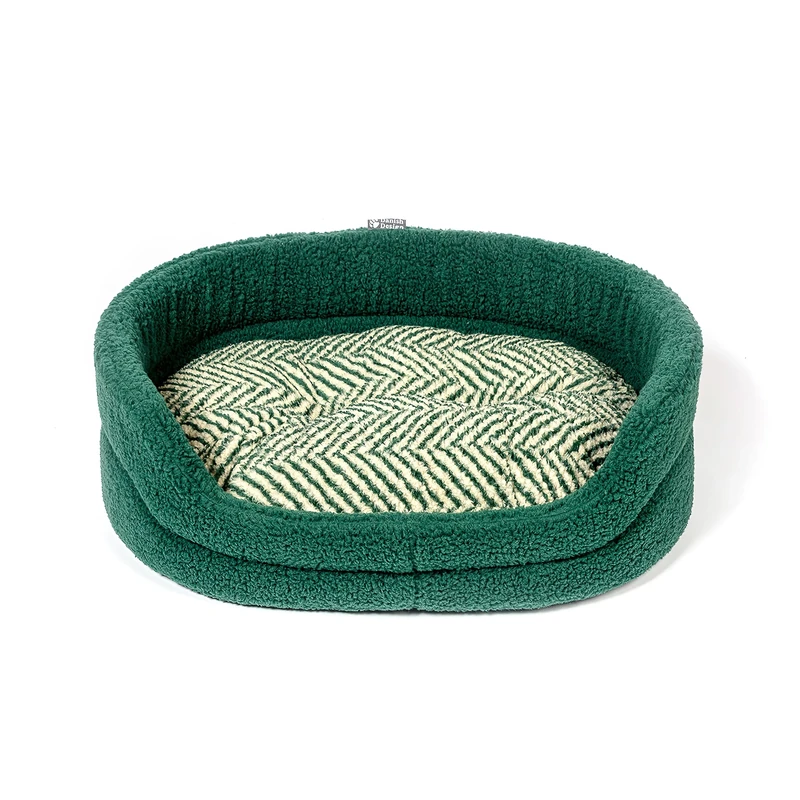 Danish Design Green Herringbone - Sherpa Fleece Slumber Bed Grey Dog Bed for Adult/Senior/Puppy Beds - 35in
