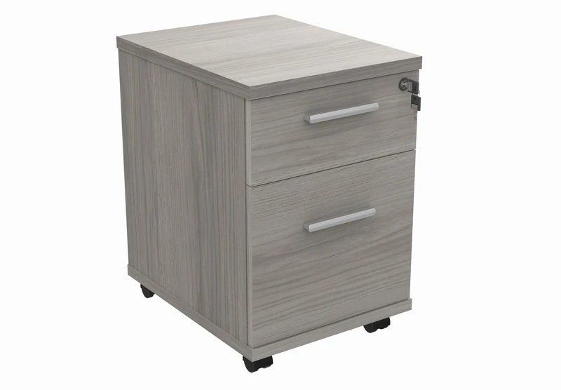 Office Hippo Essentials Heavy Duty 2 Drawer (1 for Filing) Mobile Pedestal A4 and Foolscap File Cabinet, Office Cabinet, Lockable Office Storage, 5 Year Wty, Alaskan Grey Oak, 40.4 x 50 x 59.5 cm
