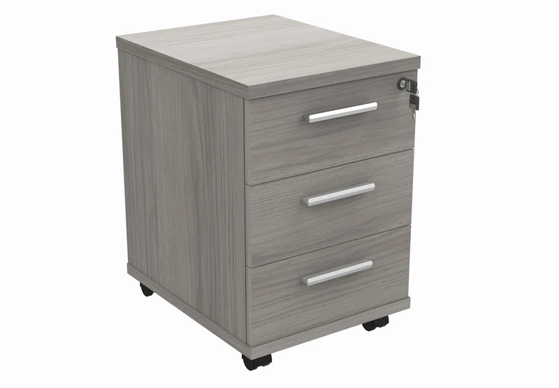 Office Hippo Essentials Heavy Duty Storage Unit, Mobile Storage Cabinet, Featuring 3 Lockable Drawers, Suitable For Commercial Office, Home And Classroom, Alaskan Grey Oak, 50D x 40.4W x 59.5Hcm