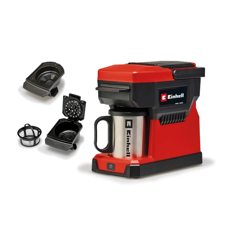 Einhell Power X-Change 18V Cordless Coffee Maker - Battery Powered Portable Machine for Filtered Coffee and Pods, Including Coffee Cup with Lid - TE-CF 18 Li Solo (Battery Not Included)