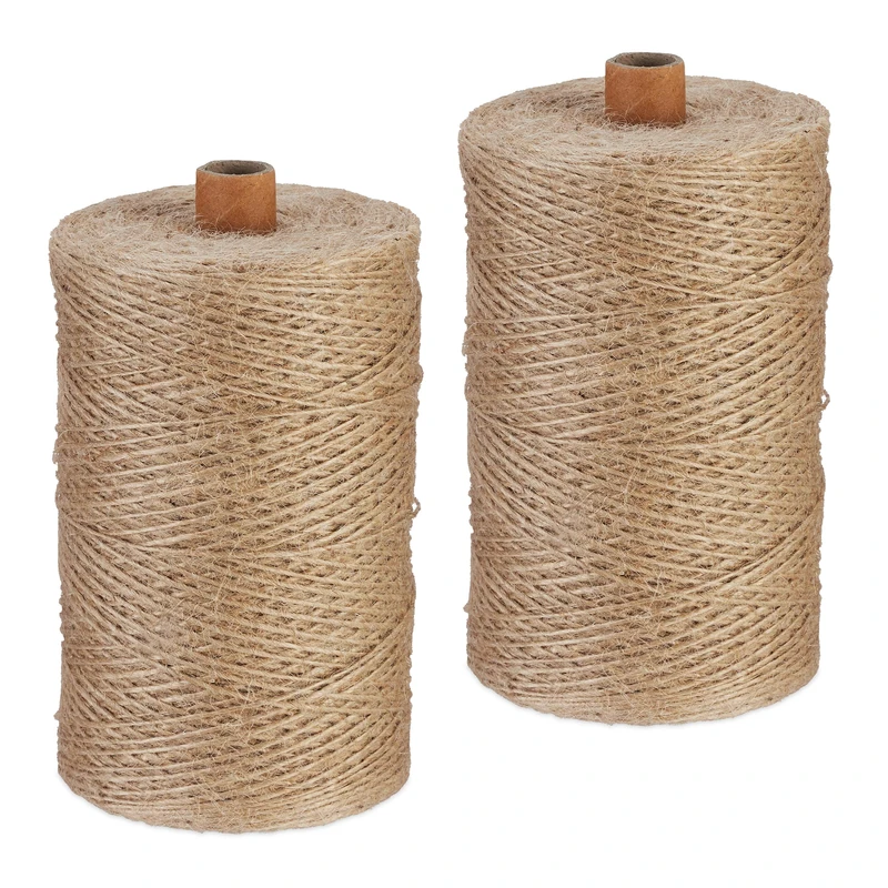 Relaxdays Natural Rope, 2X Set, Jute, Plant, Twine, Handicraft, Garden Decorations, Hessian Thread, 1mm Thick, 500m Long, 14.5 x 8.5 cm
