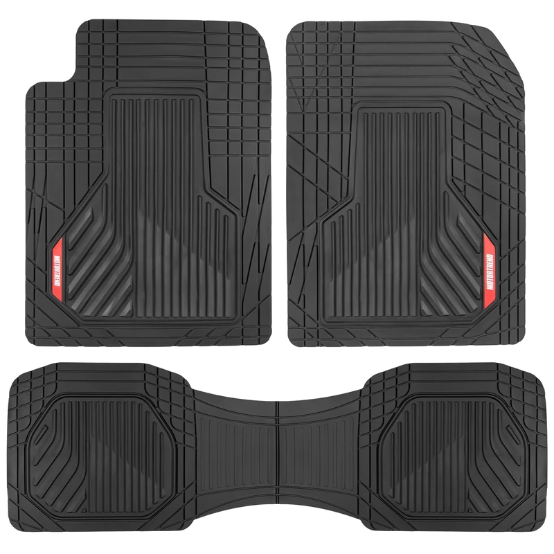 Motor Trend AdventureMax Car Floor Mats Full Set - Durable Rubber Floor Mats for Cars with Debris Capture Grooves, All Weather Interior Protection for Front and Rear with Non-Slip Backing, Black