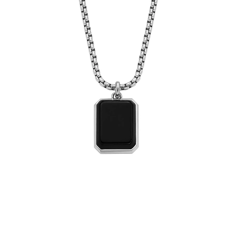 Fossil Men's All Stacked Up Black Agate Pendant Necklace, JF04601040 - Image 1