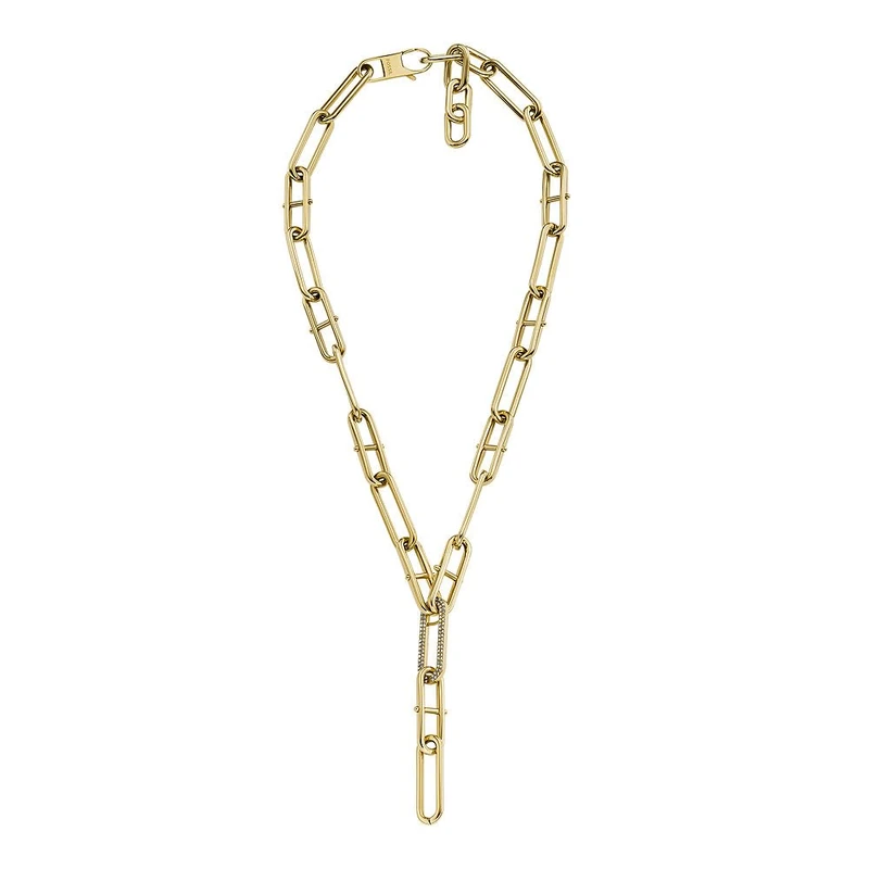 Fossil Heritage D-Link Glitz JF04583710 Women's Necklace Y-Shape Stainless Steel Gold, Length: 443mm, Width: 27.9mm, Stainless Steel, No Gemstone