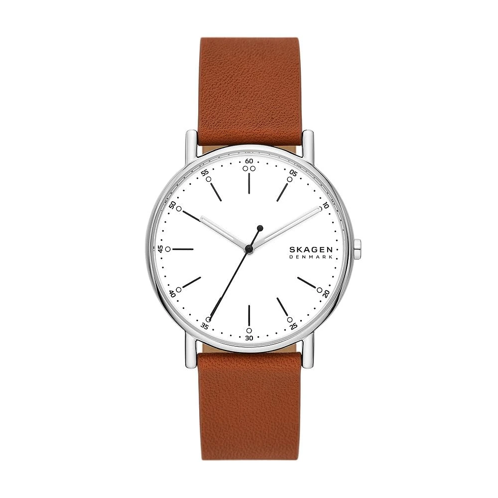 SKAGEN Signatur Watch for Men, Quartz Three Hand Movement with Leather Strap