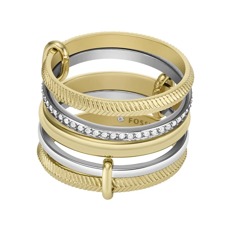 Fossil 32025867 Women's Ring Stainless Steel Glass Stone, 49, Stainless Steel, Cubic Zirconia