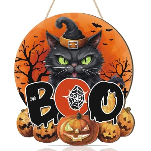 ANHUIB Halloween Wall Art Decoration,Halloween Theme Hocus Wood Sign,Pumpkins Wooden Plaque Hanging Wall Art,Welcome Door Sign Hanging Art Print for Door Halloween Party Decor,30×18 cm