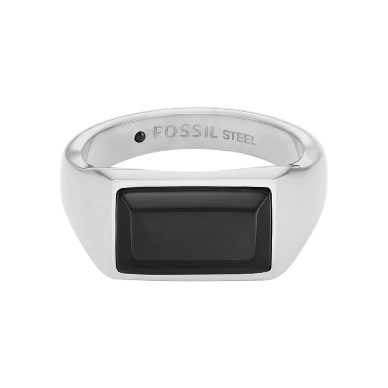 Fossil 32025869 Men's Ring Stainless Steel Onyx, 63, Stainless Steel, No Gemstone