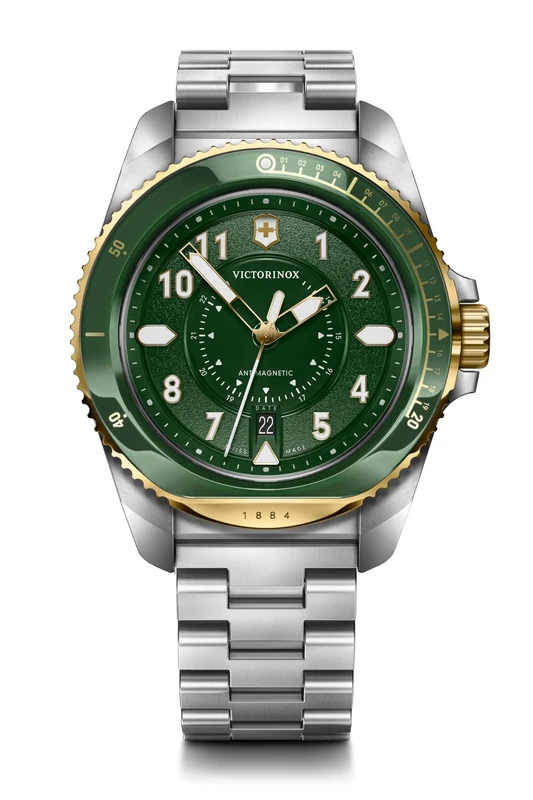 Victorinox Men’s Watch Journey 1884 Ø 43 mm, Swiss Made, Analogue Quartz, Water-Resistant up to 200 m, Stainless Steel Strap, Green/Silver - Image 1