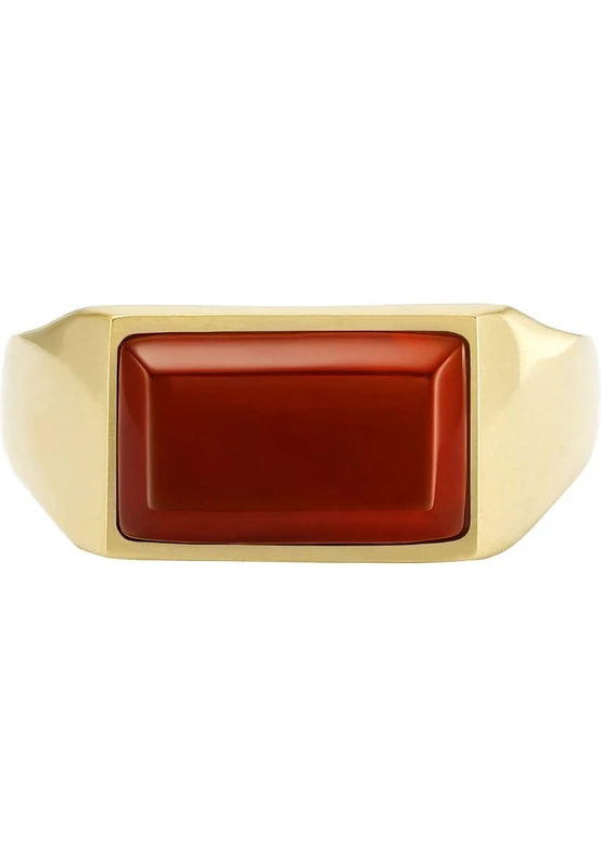 Fossil 32025870 Men's Ring Stainless Steel Agate, 68, Stainless Steel, No Gemstone