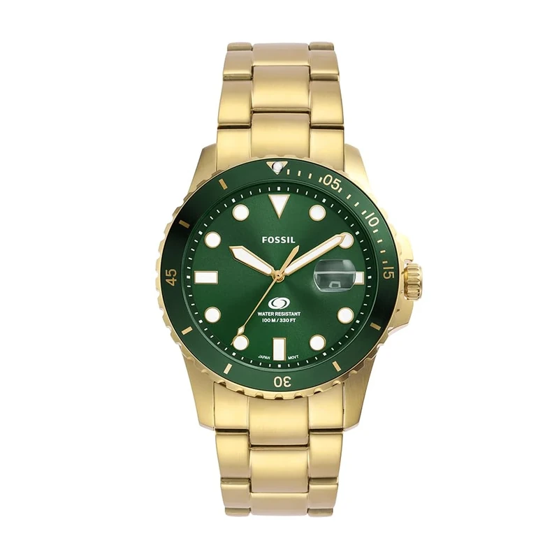 FOSSIL Blue Watch for Men, Quartz Movement with Stainless Steel or Leather Strap,Gold Tone,42 mm