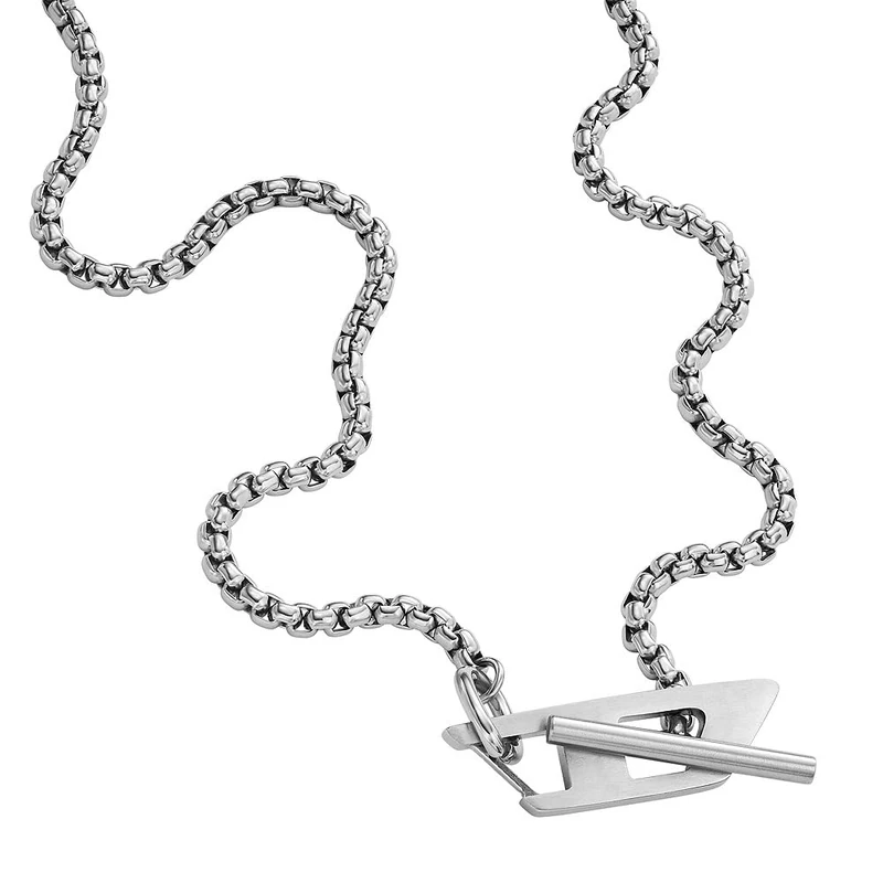 Diesel Men's Stainless Steel with Toggle clasp closure necklace Light Silver